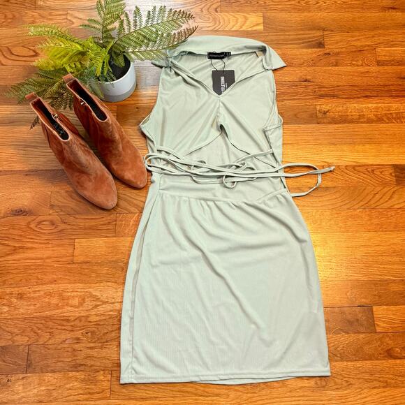 PrettyLittleThing Dresses & Skirts - Pretty Little Thing Womens 10 Green Ribbed Sleeveless Cut out Bodycon Dress New